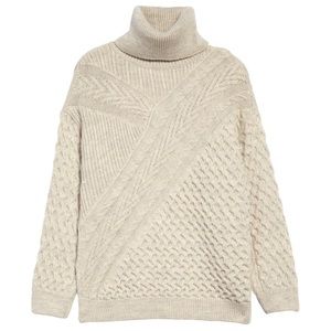 Topshop Women's XL (14) Mix Cable Cream Beige Turtleneck Sweater